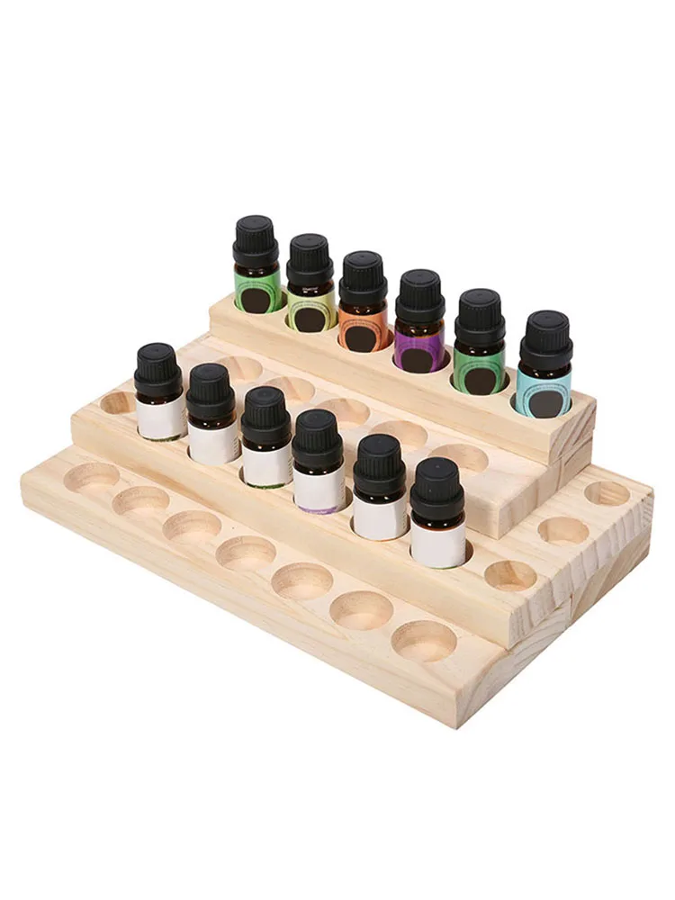 Natural Wood Essential Oil Display Stands Holder Rack Storage Organizer For 30 Slots 5-15ml Bottles Perfume Storage Tray