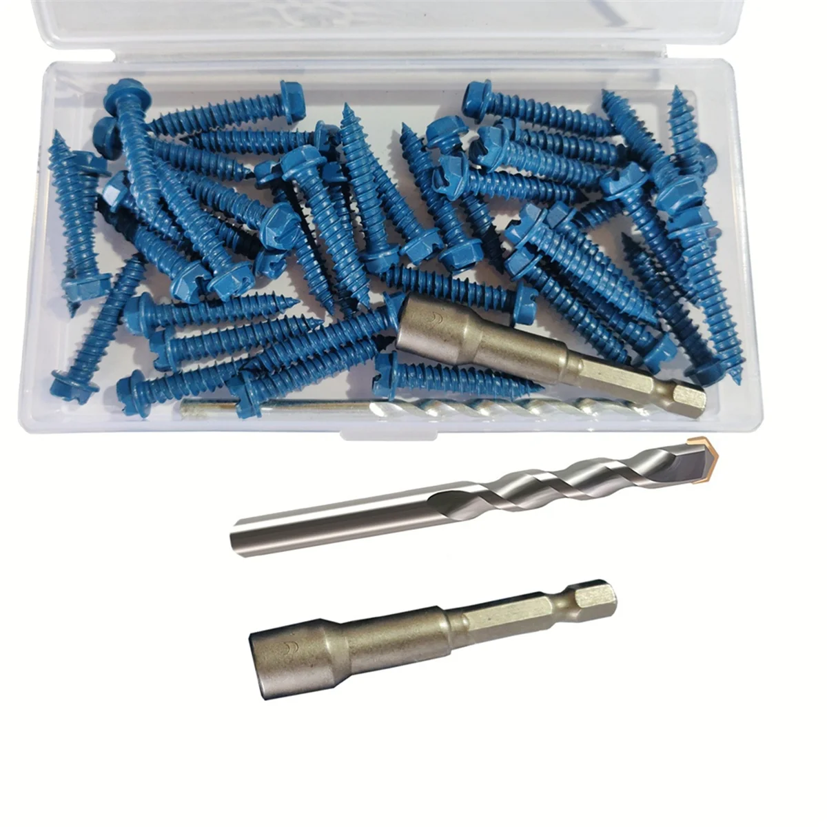 AA25 (40個入り) 1/4インチ x 1-1/4インチ スロット付き六角頭コンクリートアンカー（石材用）、青色六角頭、ブロックやレンガに最適