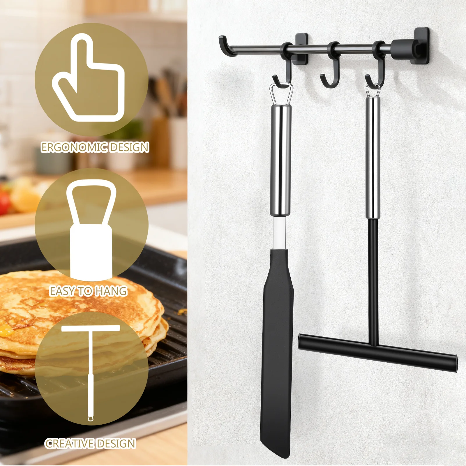 1 set Stainless Steel Crepe Spreader Tool Set 430 Pancake Maker Spatula Kitchen Accessory Easy Use Home Restaurant