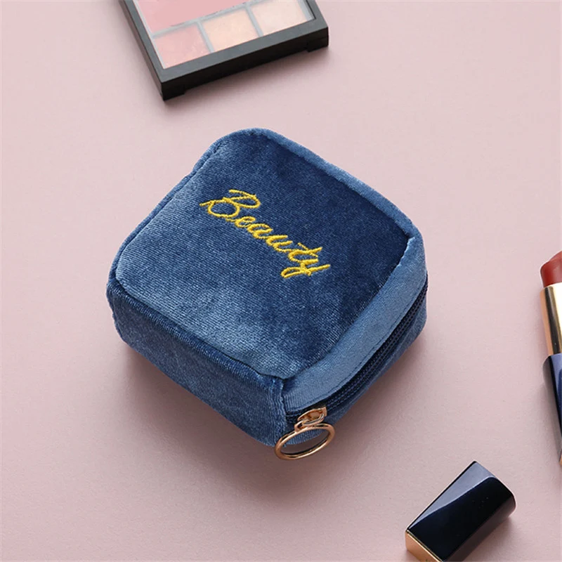 Women Velvet Cosmetic Bag Organizer Girls Ladies Cute Mini Small Travel Lipstick Makeup Bags Sanitary Napkin Pad Storage Bags