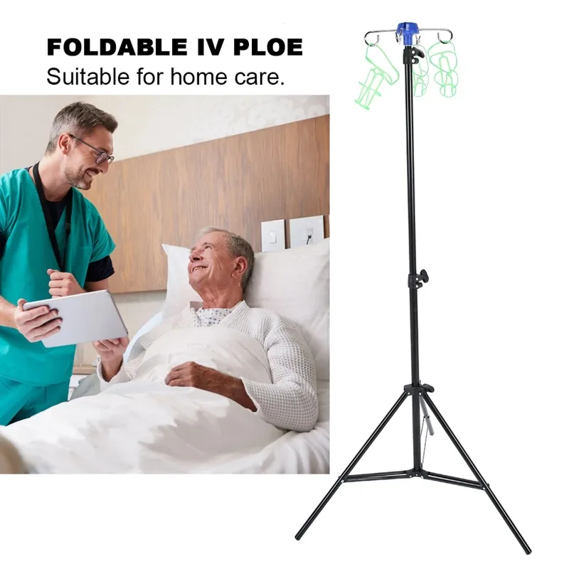 Aluminum Alloy Drip Irrigation Rack IV Pole Portable IV Pole Drip Bag Stand Intravenous Foldable Pole Stand for Clinic Home Care