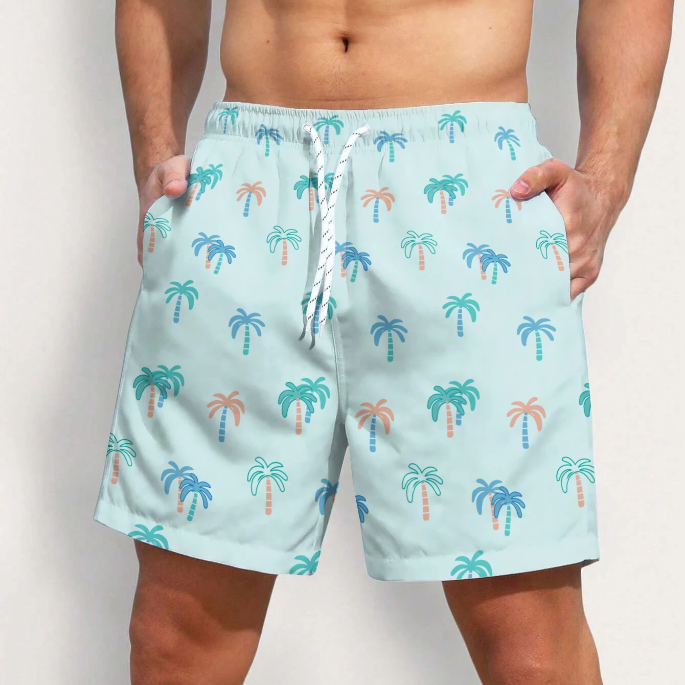 Men's Light Blue Palm Beach Shorts 3d Printed Beachwear Coconut Tree Casual Bottoms Quick Dry Gym Sport Shorts Male's Loose Pant