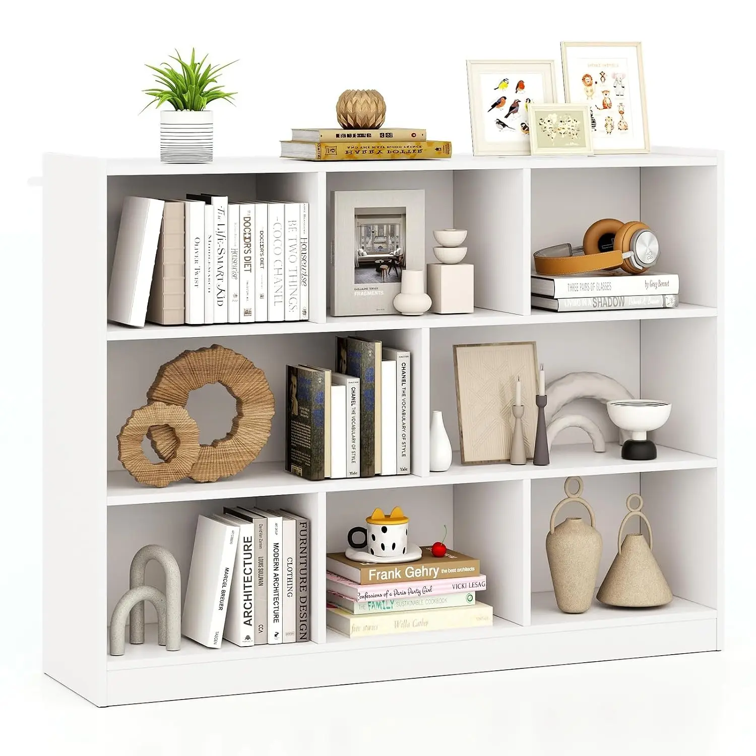 Cube Storage Shelf with Anti-Toppling Device, Floor Standing Wooden Display Cabinet for Classroom & Office, White, Customized