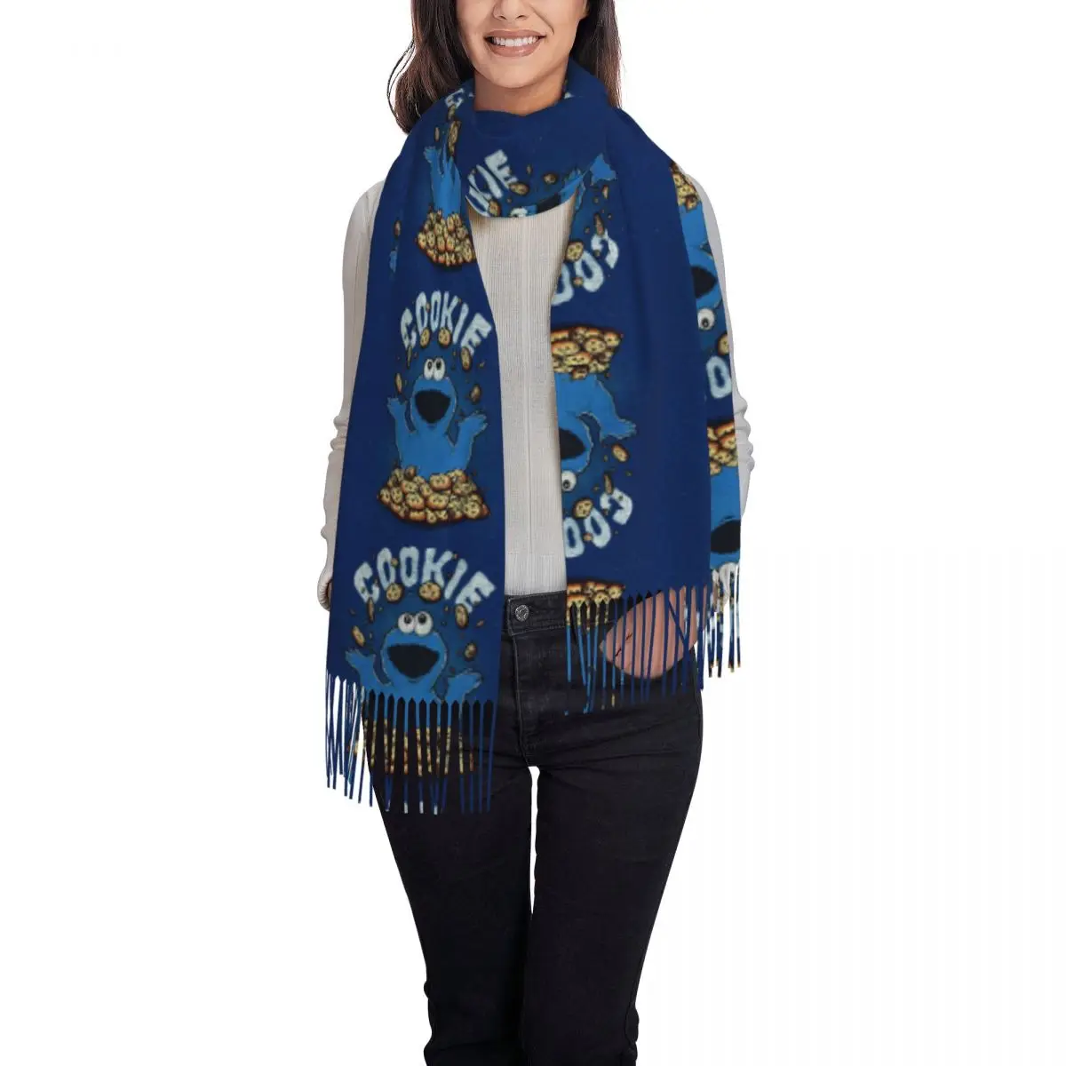 مخصص فاخر كوكي الوحش البرامج التلفزيونية شرابة وشاح المرأة شتاء دافئ شال التفاف السيدات الأوشحة #2