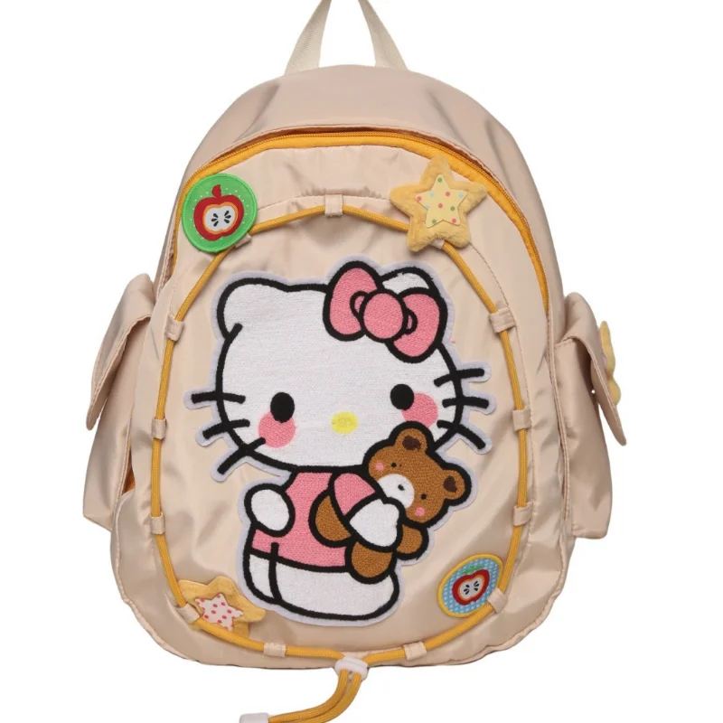 Nueva mochila escolar bonita y dulce de Hello Kitty de Sanrio con estampado de dibujos animados, mochila ligera de viaje de gran capacidad