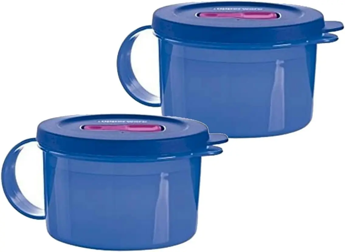 

Crystalwave Set of 2 Soup Mugs in Blue - Microwave Reheatable Food Containers - 2 Cup Capacity Each