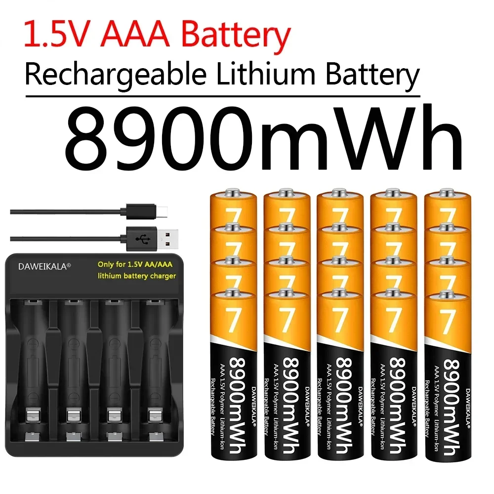 1.5V AAA Battery Rechargeable 8900mWh Lithium-ion Battery AAA Battery for remote control mouse Electric toy with USB charger