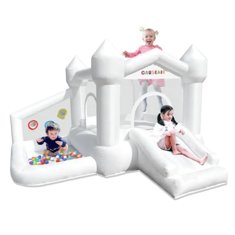 

Надувной белый батут с бассейном для шариков для детей 3-8 лет, для использования в помещении и на улице, с вентилятором, из мягкого ПВХ, безопасный и прочный.