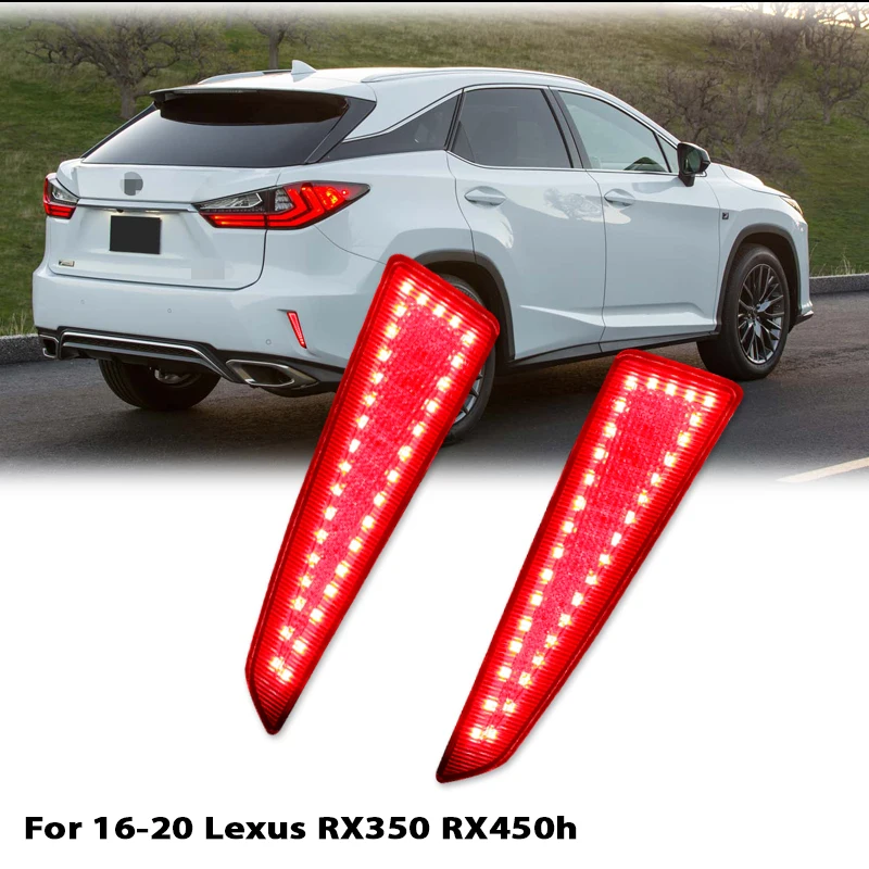 iJDM Full LED Lower Bumper Reflector Lights For Lexus 2015-2021 Rx300 Rx350 Rx450h, Function as Tail, Brake & Rear Fog Lamps