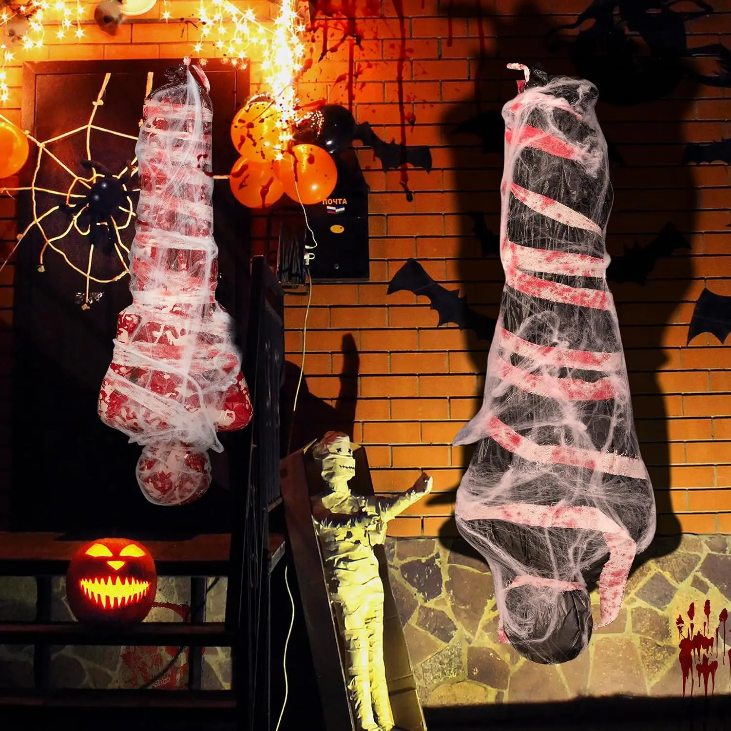 Halloween Corpse Props Horror Bloody Body Bag Haunted House Hanging Decoration Set Outdoor Patio Scary Shroud Decoration