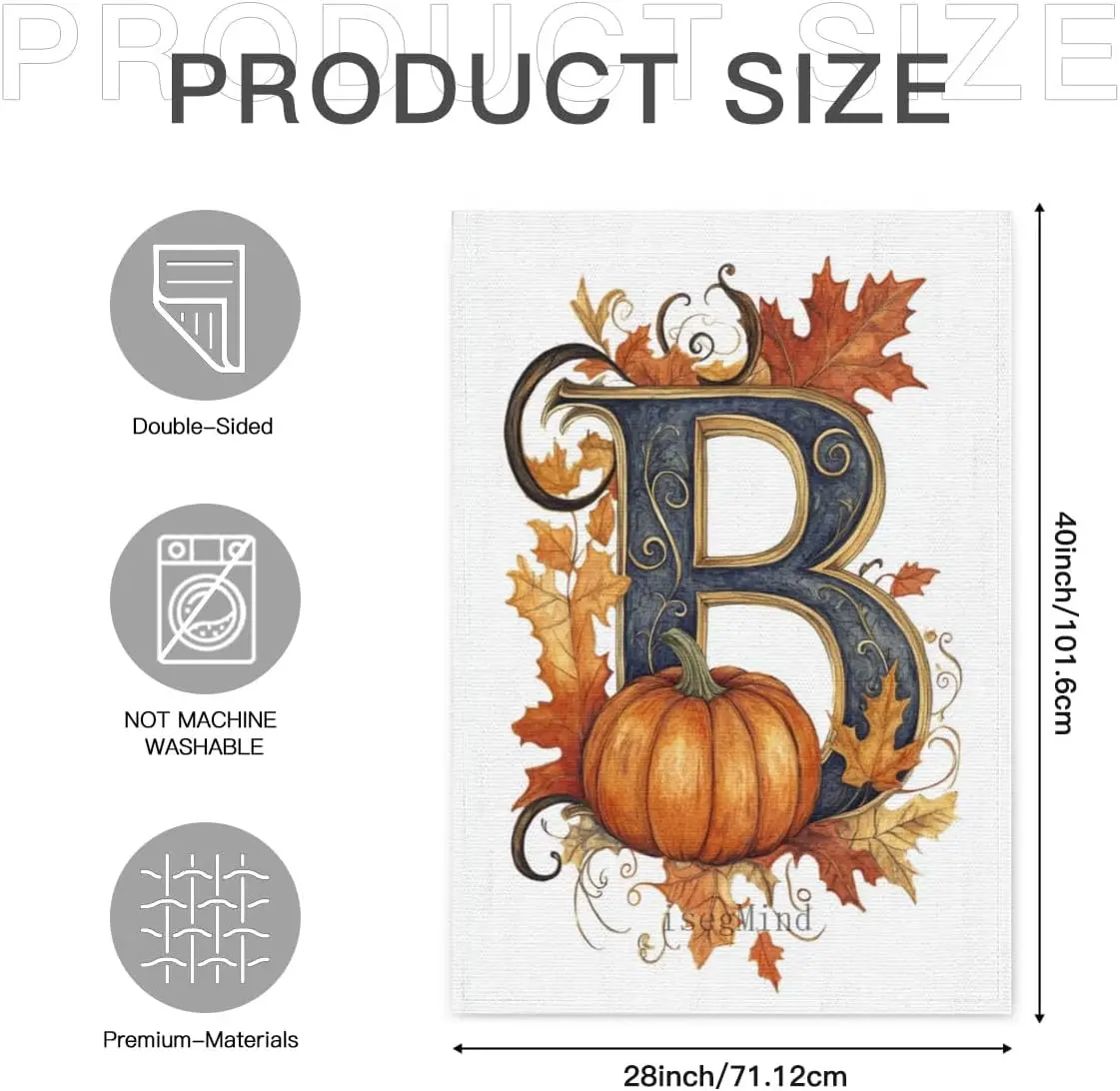 Fall Thanksgiving Pumpkin Monogram Letter B Garden Flag 28x40 Inch Double Sided Burlap Plaid Small Family Last Name Initial  yyi