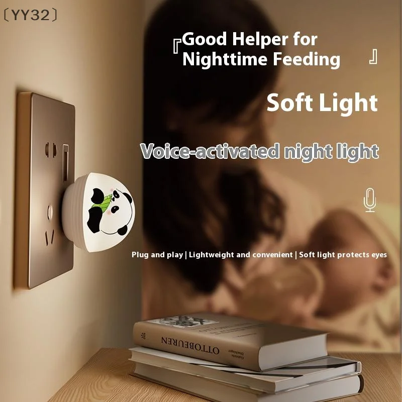 maveraYY32 Voz intelligente USB Veilleuse Mini Commande vocale Lumières douces Nuits Lighte Chambre Salle de bain Créatif Mignon Panda Lampe
