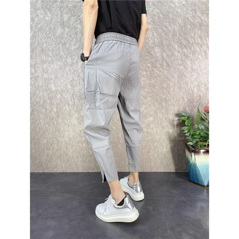 Ice silk trendy brand harem pants men's summer thin style 2025 new trendy versatile loose tying feet nine-point casual pants