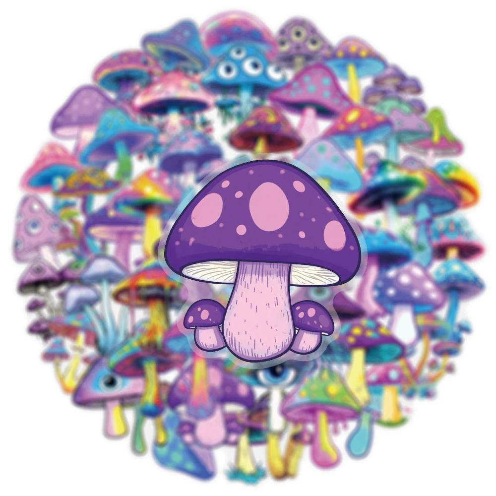 

10/30/50pcs Transparent Goth Laser Mushroom Stickers Waterproof Decals DIY Motorcycle Phone Cool Cartoon Decoration Sticker Pack