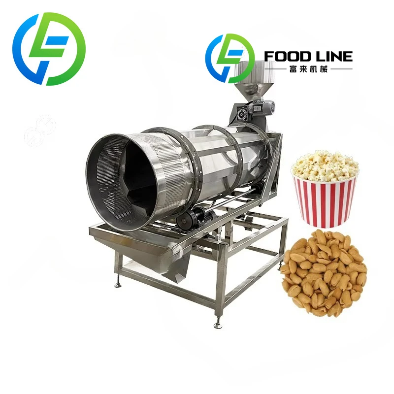 Commercial Manufacturer Puffed Food Popcorn Frying and Flavoring Production Line Coated Peanut Nut Seasoning Mixer Machine