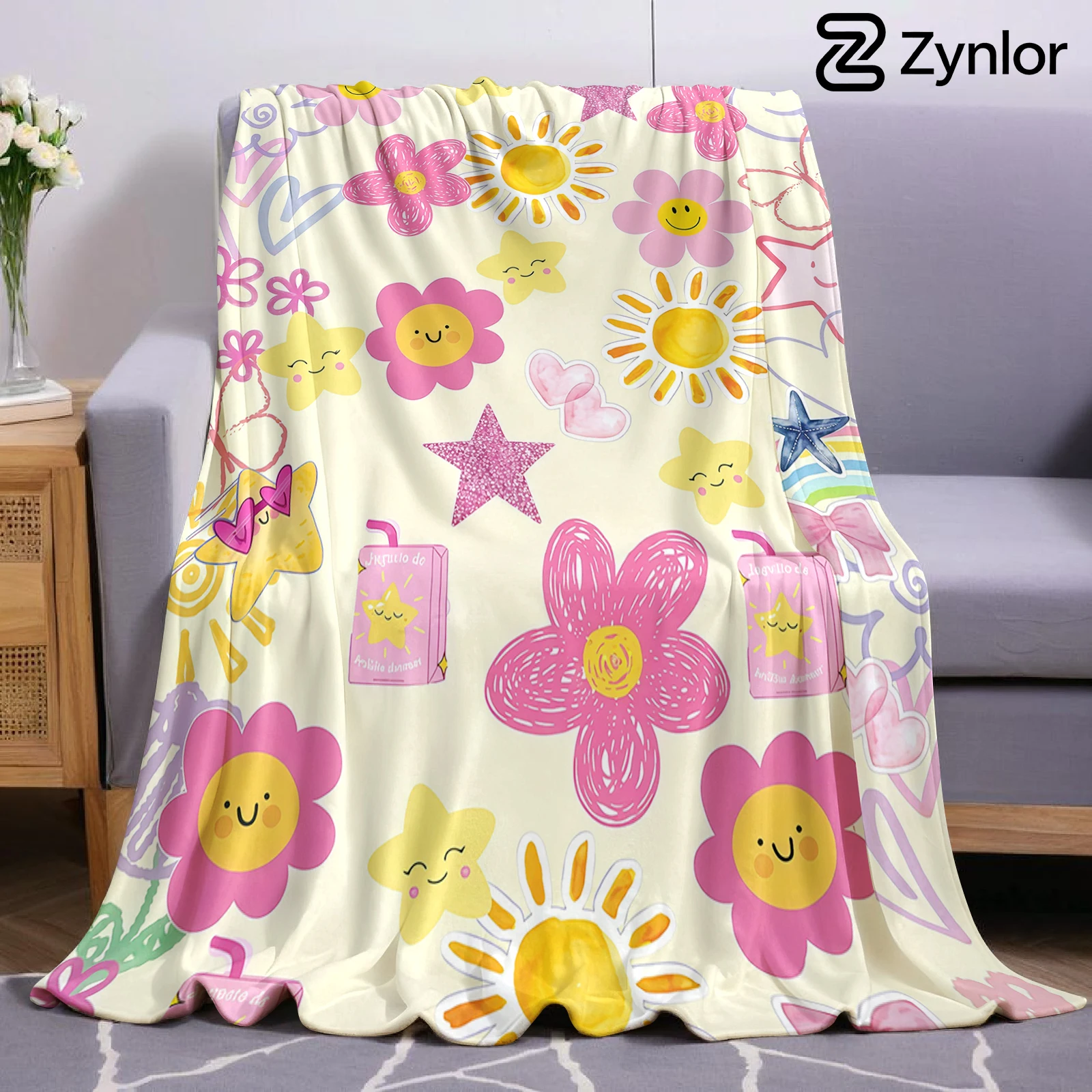 Happy Doodle Patch Ultra Soft Sherpa Fleece Blanket Fluffy Warm Halloween Cozy Throw for Sofa Couch Bedroom Gift All season