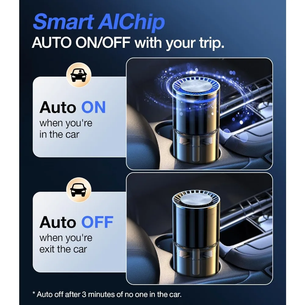 Smart AUTO On/Off Car Air Freshener, Adjustable Concentration & 360° Scent Aroud Car Diffuser with Blue Ambient Light