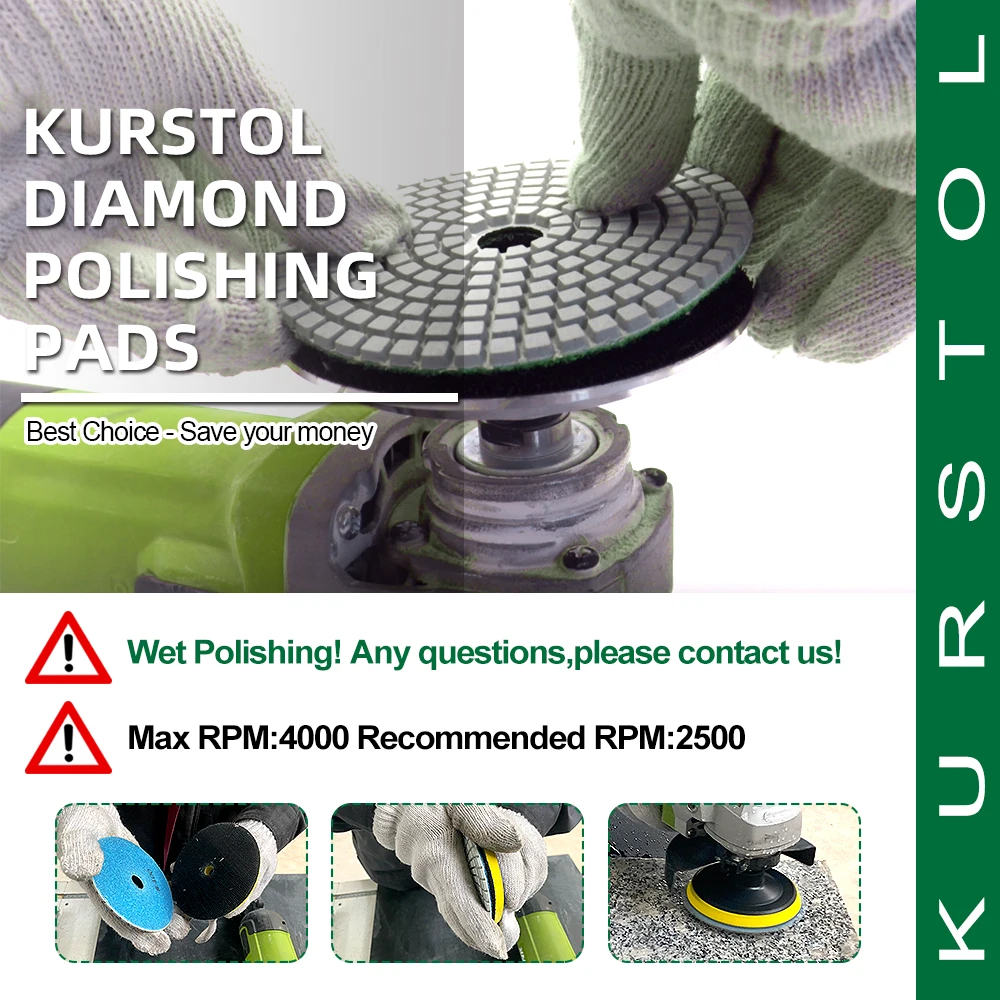 Imagem -06 - Kurstol-almofadas de Polimento Molhado de Diamante Disco de Lixa Granito Mármore Resina Lixadeira 100 mm Grit100 10 Pcs