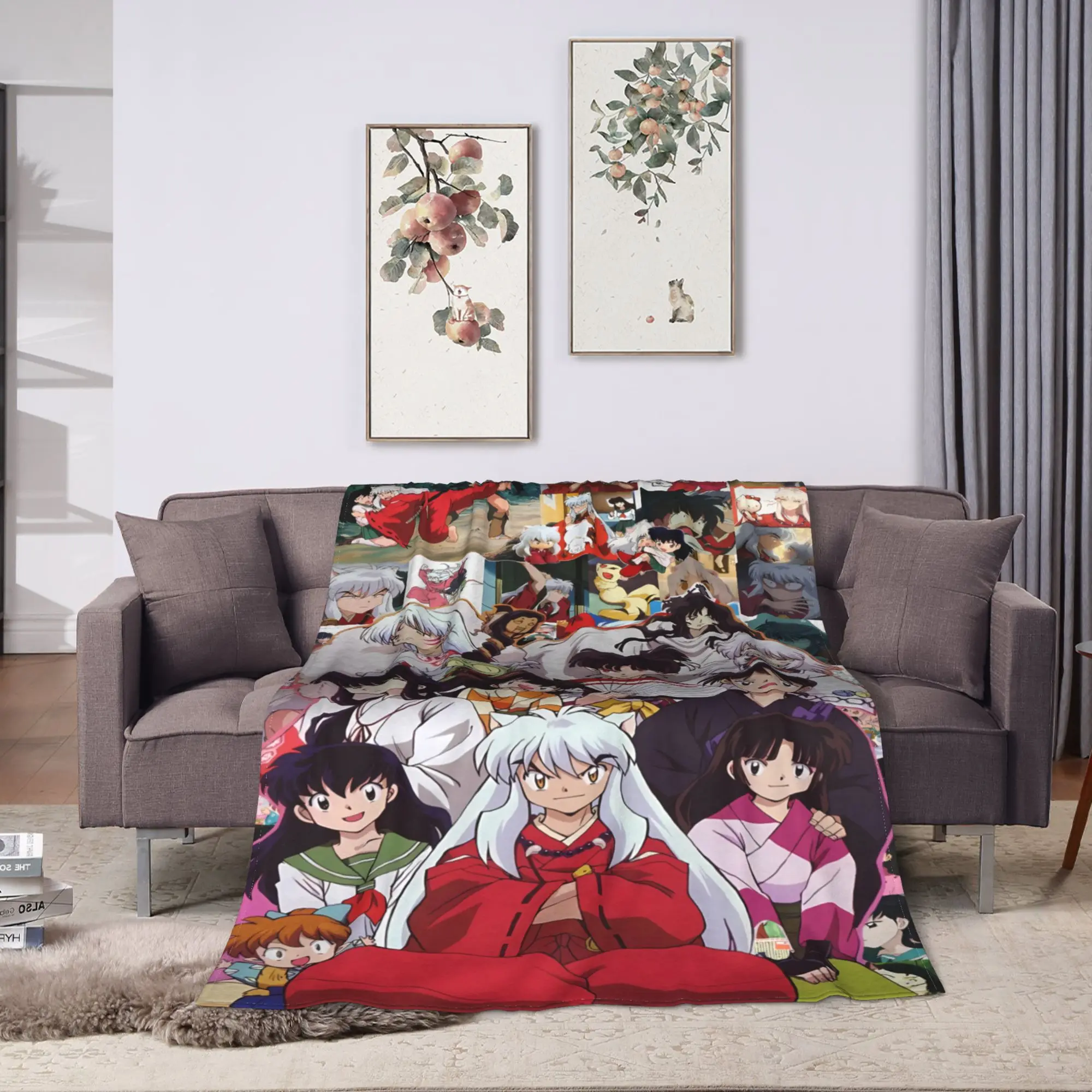 Manga Kimono Inuyashas Sesshomarused Plush Blanket Child Flannel Throw Blanket For Couch Chair Sofa Bed Warm Bedspread Gift Idea