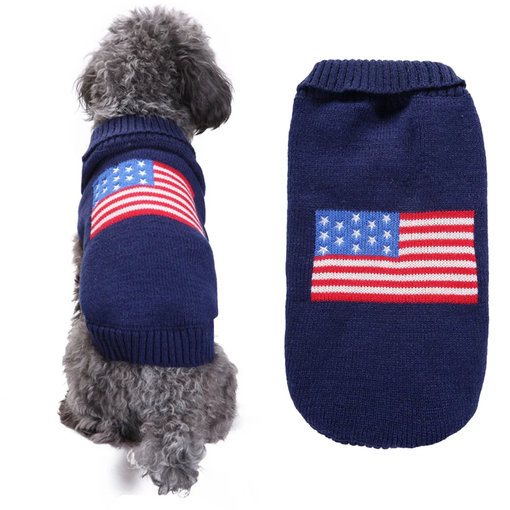 

Pet American Flag Sweater Winter Warm Dog Clothes Fashion Puppy Costume For Christmas Party Outdoor Activities Pet Clothes