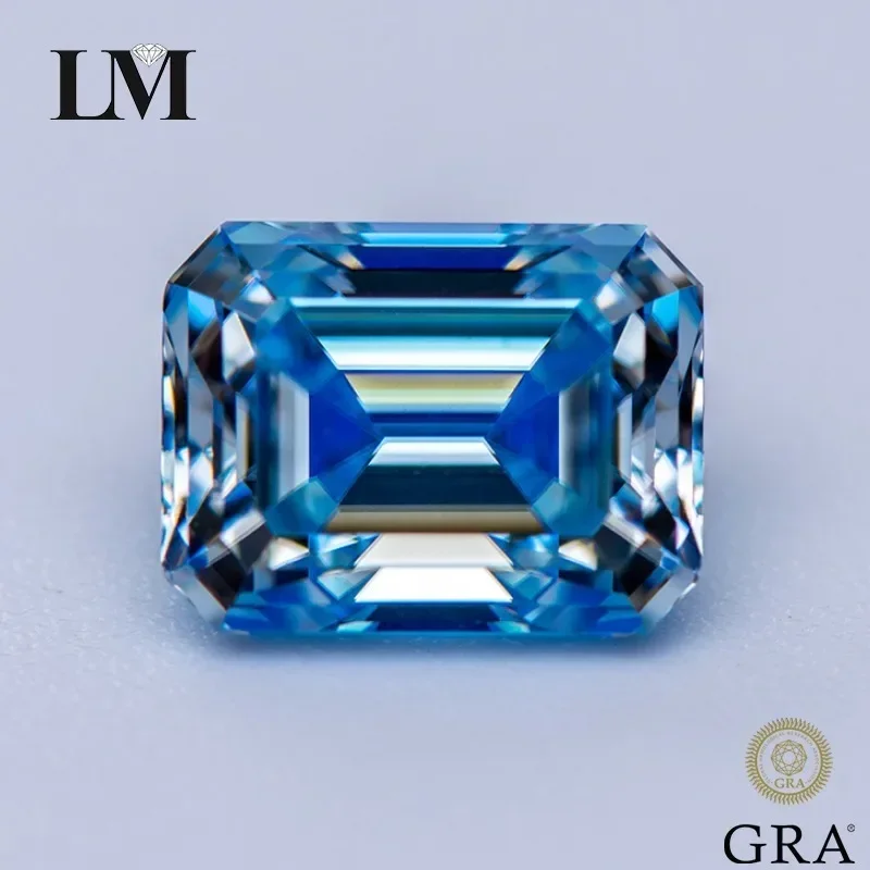 

Moissanite Stone Ice Blue Color Emerald Cut Gemstone Lab Grown Diamond Advanced Jewelry Making Materials with GRA Certificate