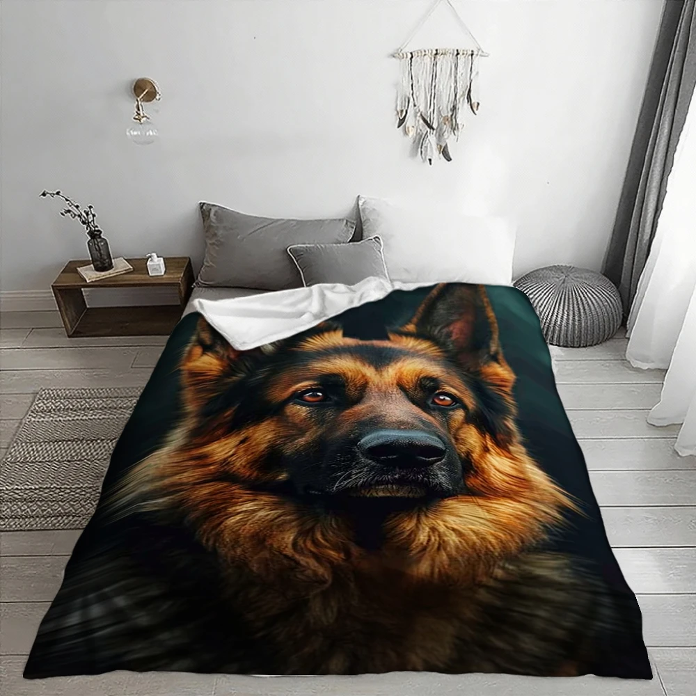German Shepherd Portrait, Dog Lover Gift, Soft Fleece Blanket, Realistic Canine Art Design, Cozy Home Decor, Multi-Purpose Warm