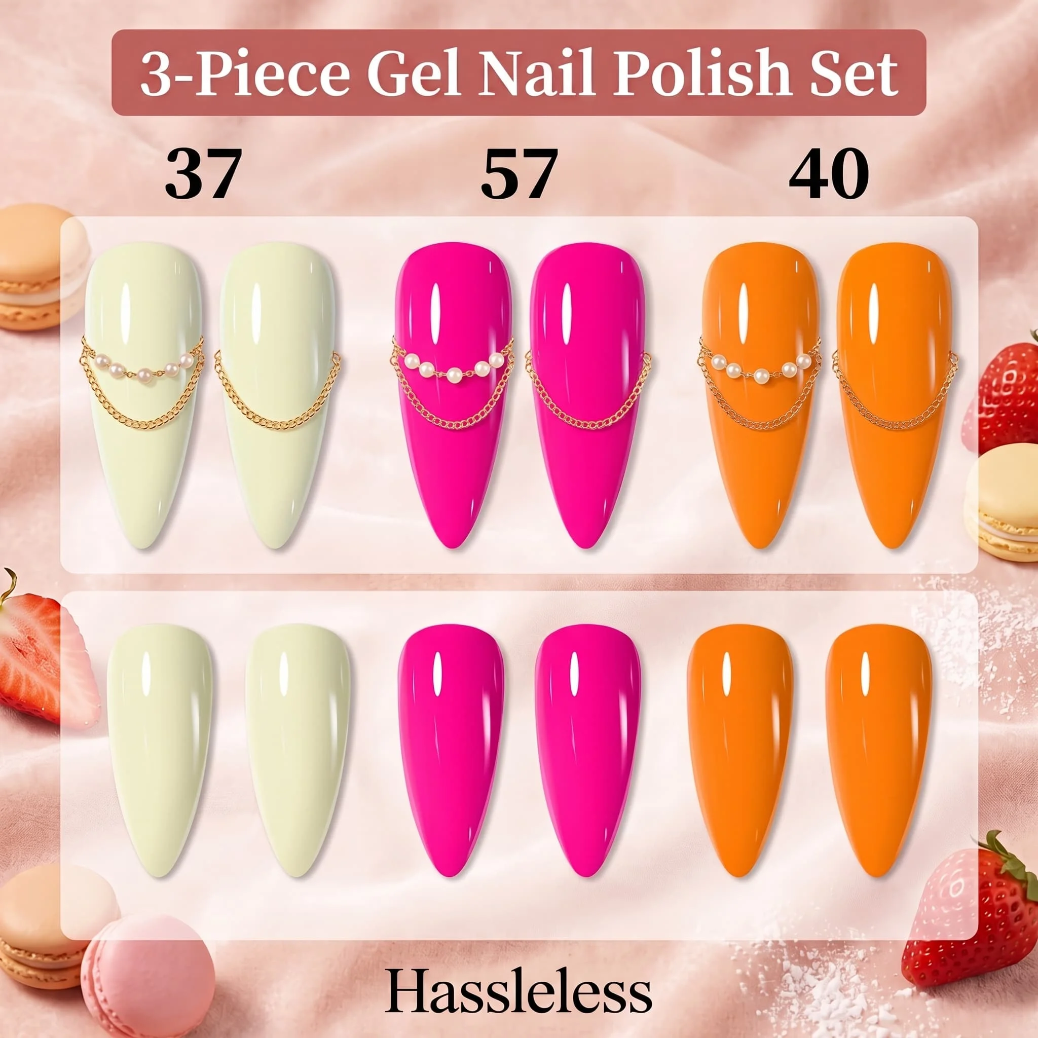 Hassleless Nail Polish Gel 3-Piece Set 15ml Milky White Fluorescent Rose Red Vibrant Orange Nail Polish Gel, Glossy Long-Lasting Removable Nail Polish, Home Salon DIY Nail Art, Women's Nail Art Gift