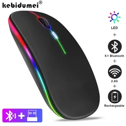 Wireless Mouse 2.4G Bluetooth Mouse Mice Rechargeable Silent Mouse Portable Mouse USB Luminous Gamer Mouse 1600DPI for PC Laptop