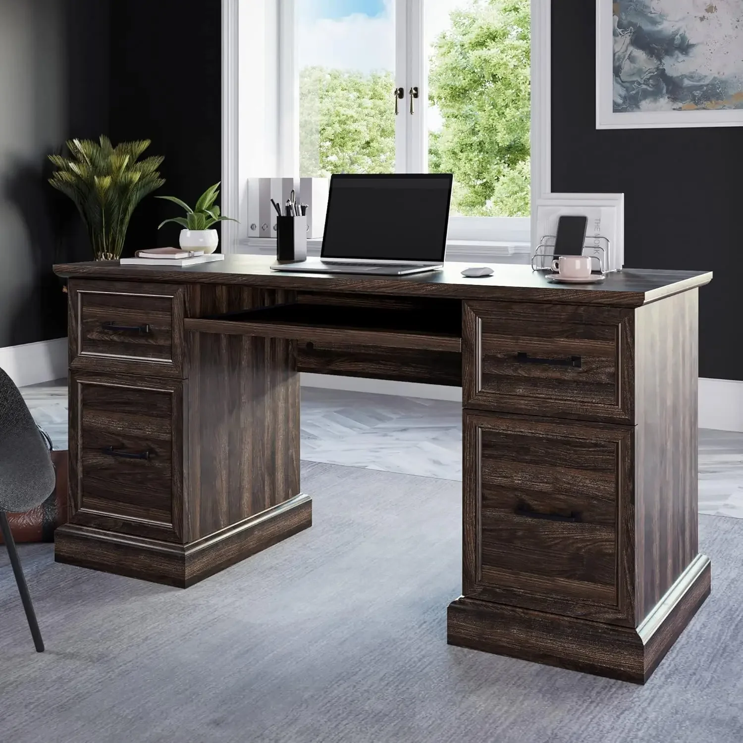 62 Inch Executive Home Office Computer Desk Table with Two Storage Drawers, Two File Drawers