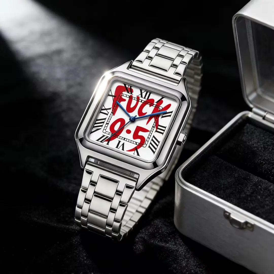 FUCK9.5 Stainless Steel Alloy Square Dial Simple Elegant Ins Style Light Luxury High-end Unisex Square Waterproof Quartz Watch
