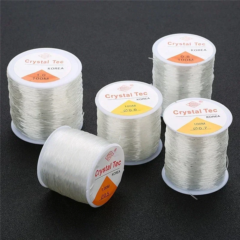 100m Strong Elastic Crystal Beading Thread 0.5-1.0mm Transparent White Stretch String Fibre Crafting DIY Bracelet Jewelry Tools