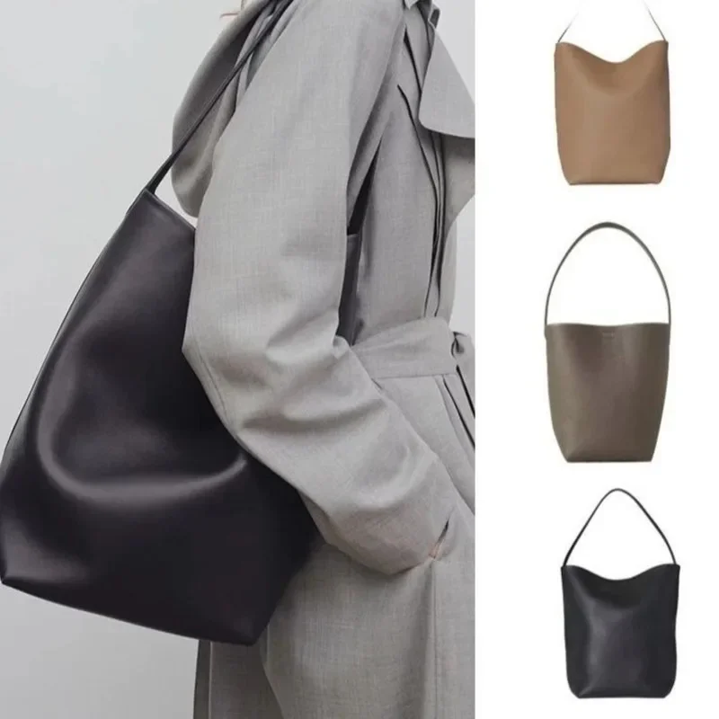 

Women Cowhide Shoulder Bag Female Handbag Row Bucket Bag Classic Lychee Pattern Handbag Pure Colour Shoulder Bag