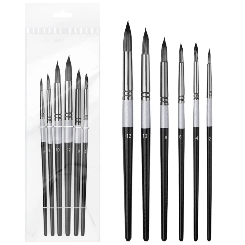 6PCS Professional Artist Paintbrush Flat/Oblique/Round/Pointed Tip Paint Brush