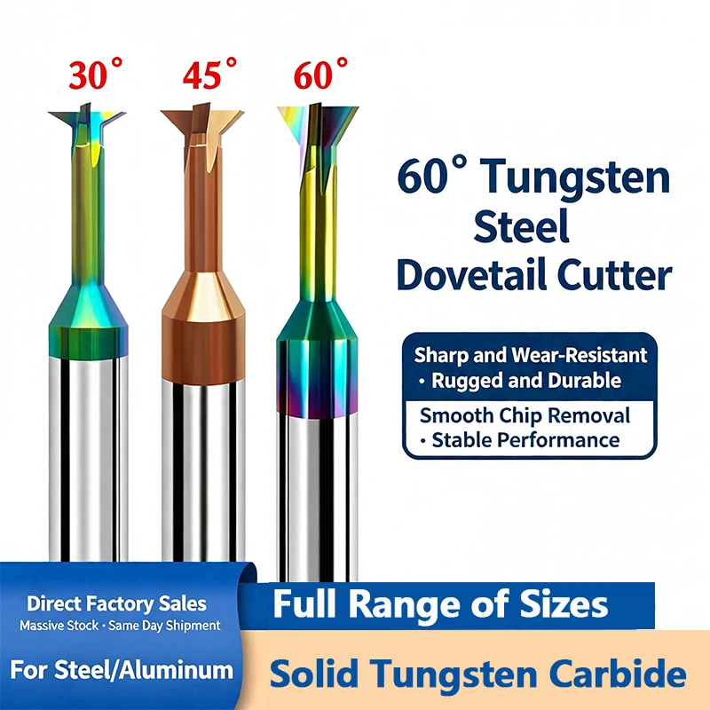30° 45°and 60° T-slot Dovetail Milling Cutters D4 D6 D8 D10 D12 Carbide CNC Chamfering End Mills for Metal Slot Milling