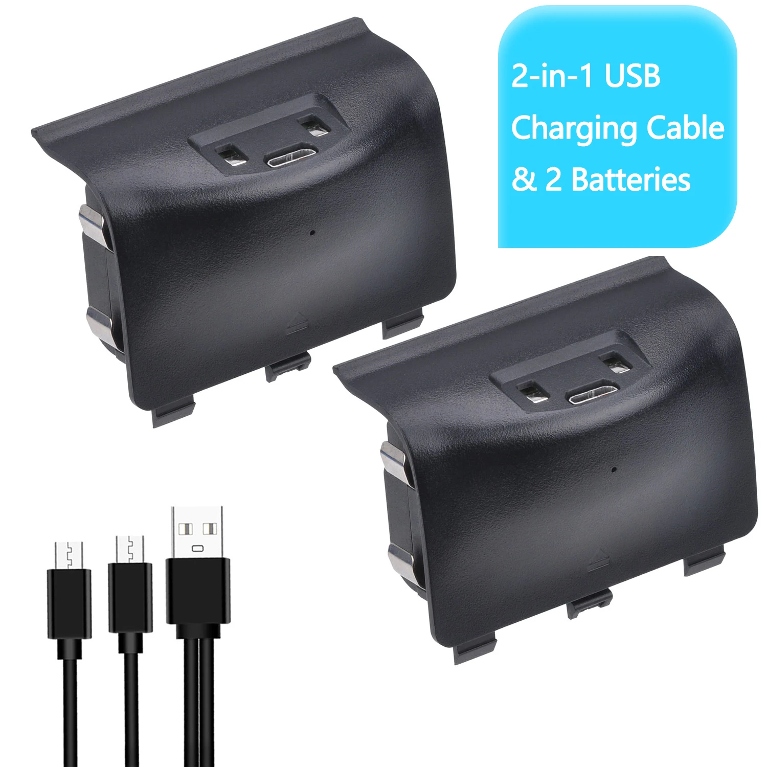 2pcs Rechargeable Battery Pack for Xbox One/One S/One X/One Elite Wireless Controller + 2 in 1 USB Cable