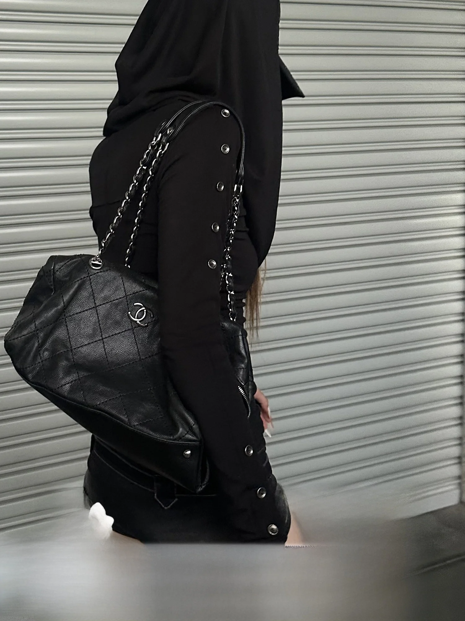 Rase Le Sol Neon Rebel Black Hooded Long Sleeve T-Shirt Silk Wool Slim Fit Neck Swing Women's Fashion Dark Style Clothing