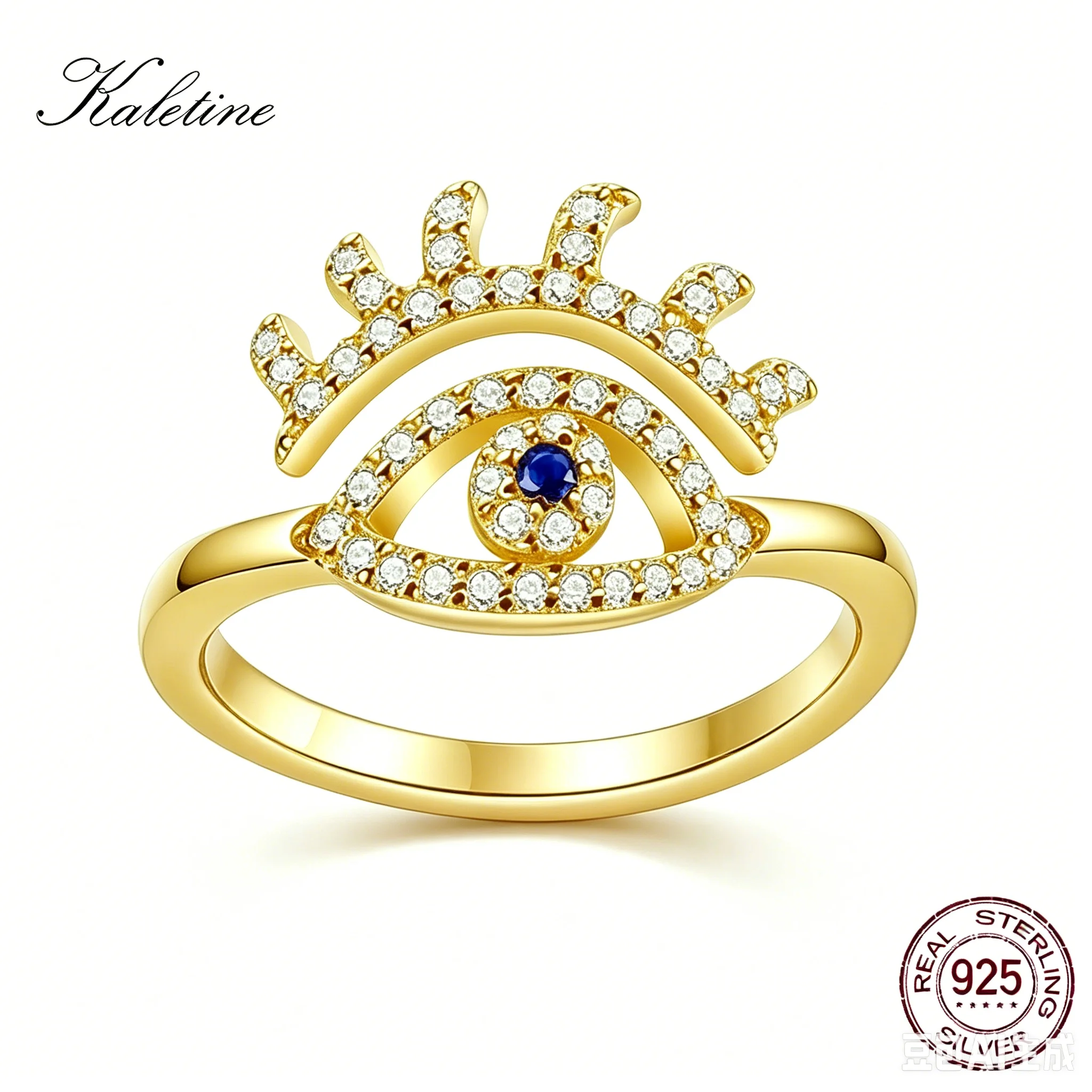KALETINE Evil Eye Crown Rings 925 Sterling Silver Engagement Zircon Open Size Rings For Women Female Adjustable Turkey Jewelry
