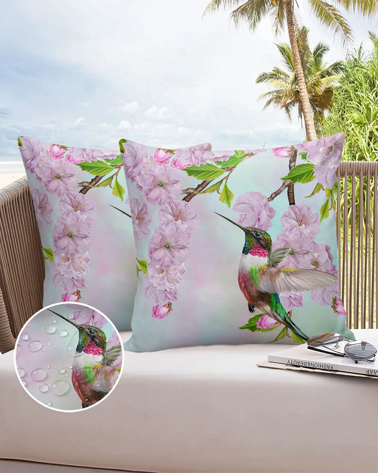 2/4PCS Outdoor Garden Chair Waterproof Cushion Cover Flower Cherry Blossom Hummingbird Home Decor 40/45/50/60/66cm Pillow Case