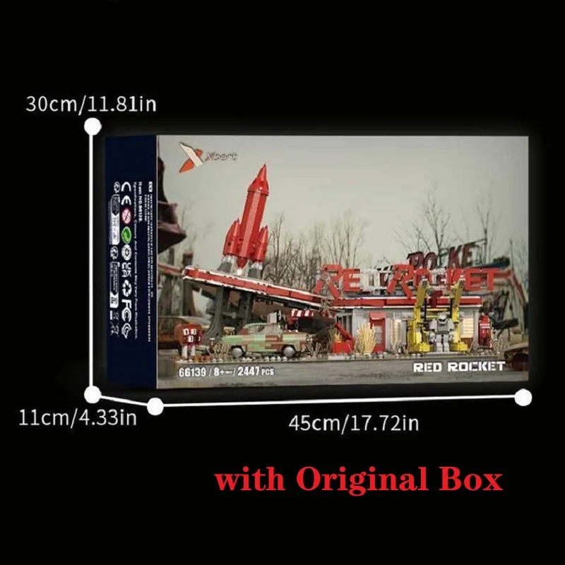 With Original Box 2447 PCS City Street Scene Red Rocket Gas Station MOC Customize Modular Building Block Birthday Toy Gift
