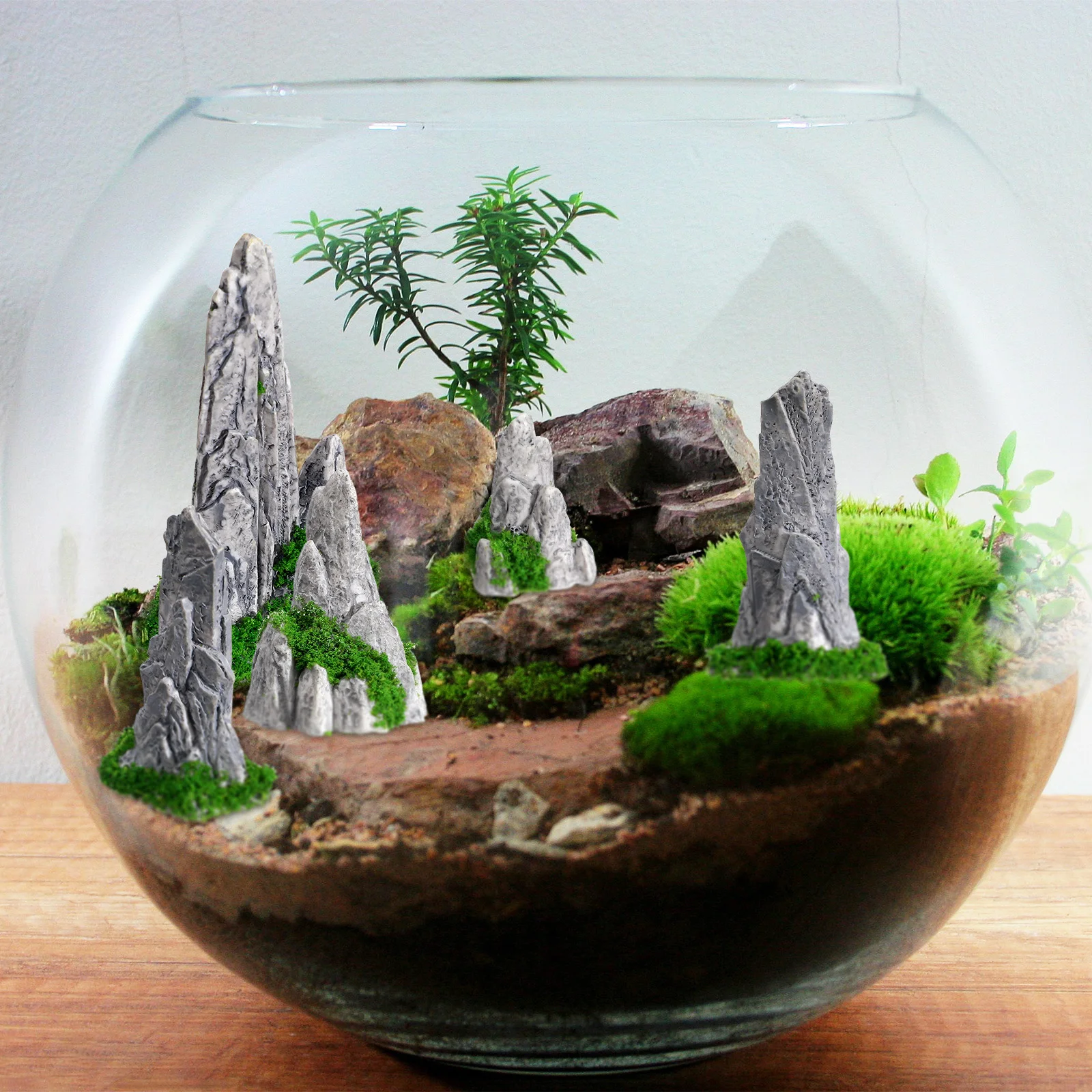 8 Pcs Simulated Rockery Ornaments Fish Tank Decor Scenery Simulation Plant Garden Mini Resin Landscape Mountain