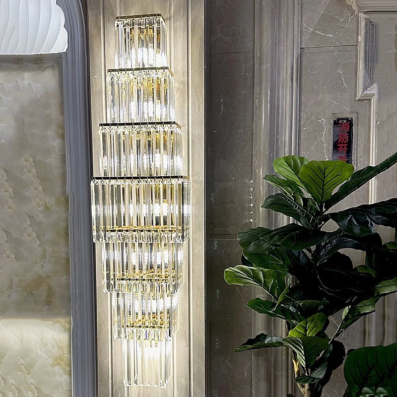Villa Living Room Crystal Huge Wall Lamp Duplex Building Hollow Staircase Hotel Lobby Banquet Hall Led Lighting