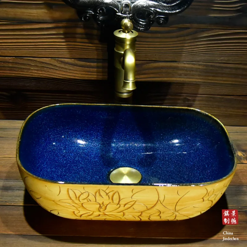 Flower Shape Europe style chinese Jingdezhen Art ceramic bathroom sink painted counter top art hand wash basin