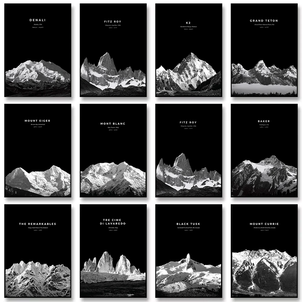 Black and White Retro Famous Mountain Landscape Alps Mount Fuji Canvas Painting Wall Art Poster Picture Home Decor Mural Cuadros
