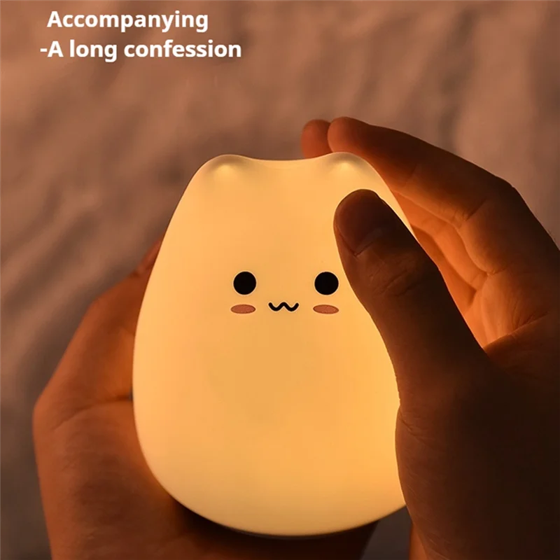 AEE2-Mini Cat Night Light Cartoon 7 Colors Sleep Lamp Touch Table Lamp Home Bedroom Decoration