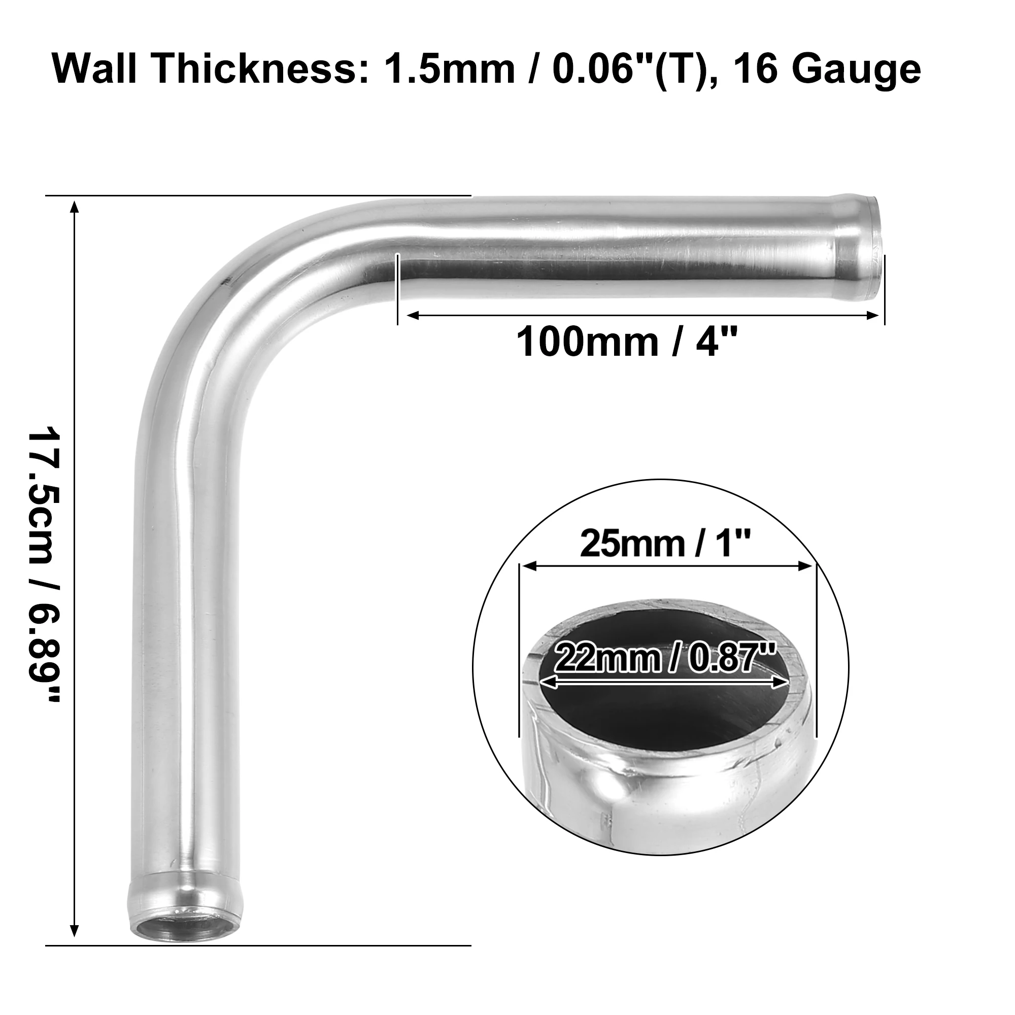 Uxcell od 38mm 45mm 51mm 63mm 76mm Länge 100mm Ladeluft kühler rohr aus Aluminium legierung 90 180-Grad-Luftansaugrohr mit Biegung bogen