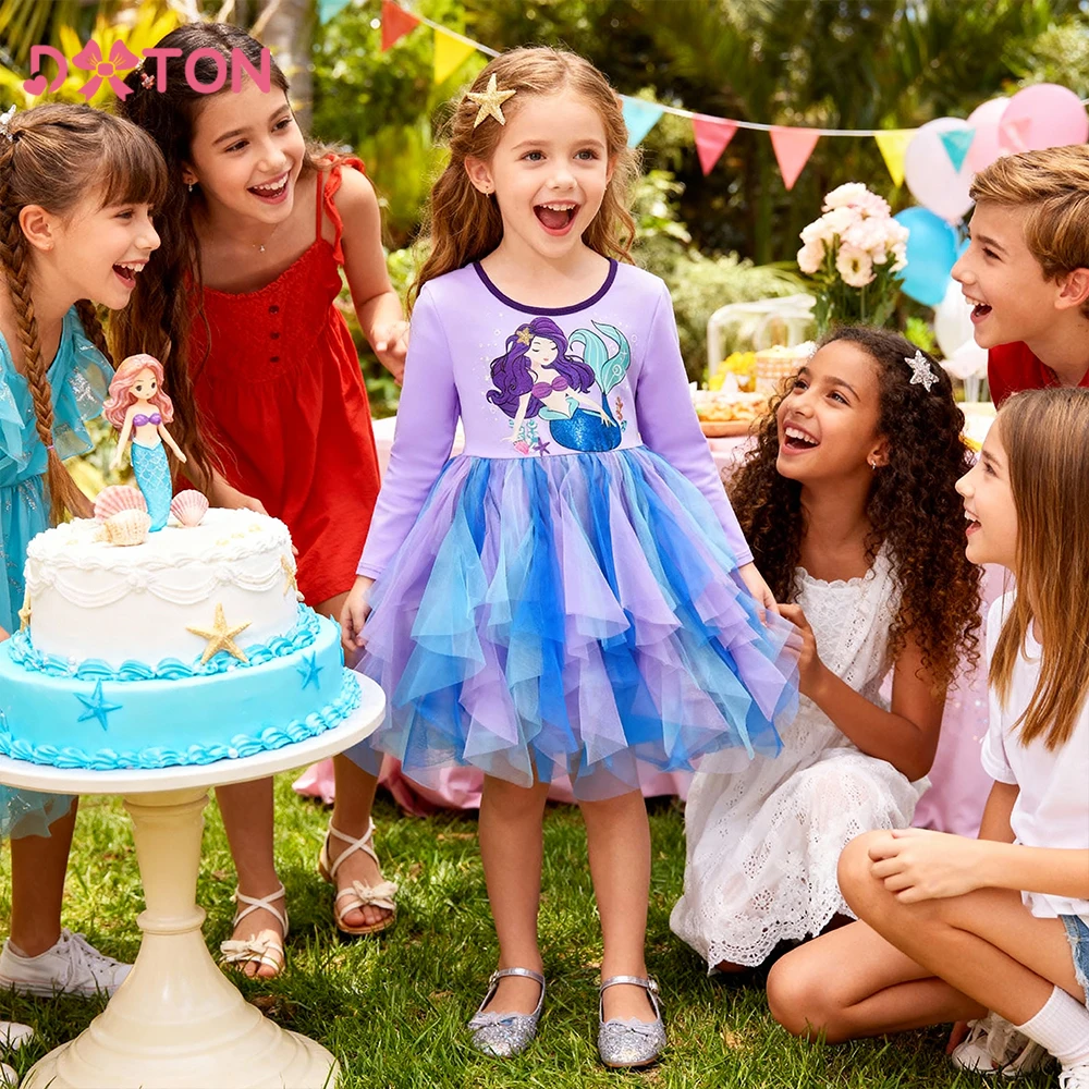 

DXTON Mermaid Princess Dress For Girls Gradient Mesh Patchwork Children's Party Costumes Irregular Tulle Kids Girls Winter Dress