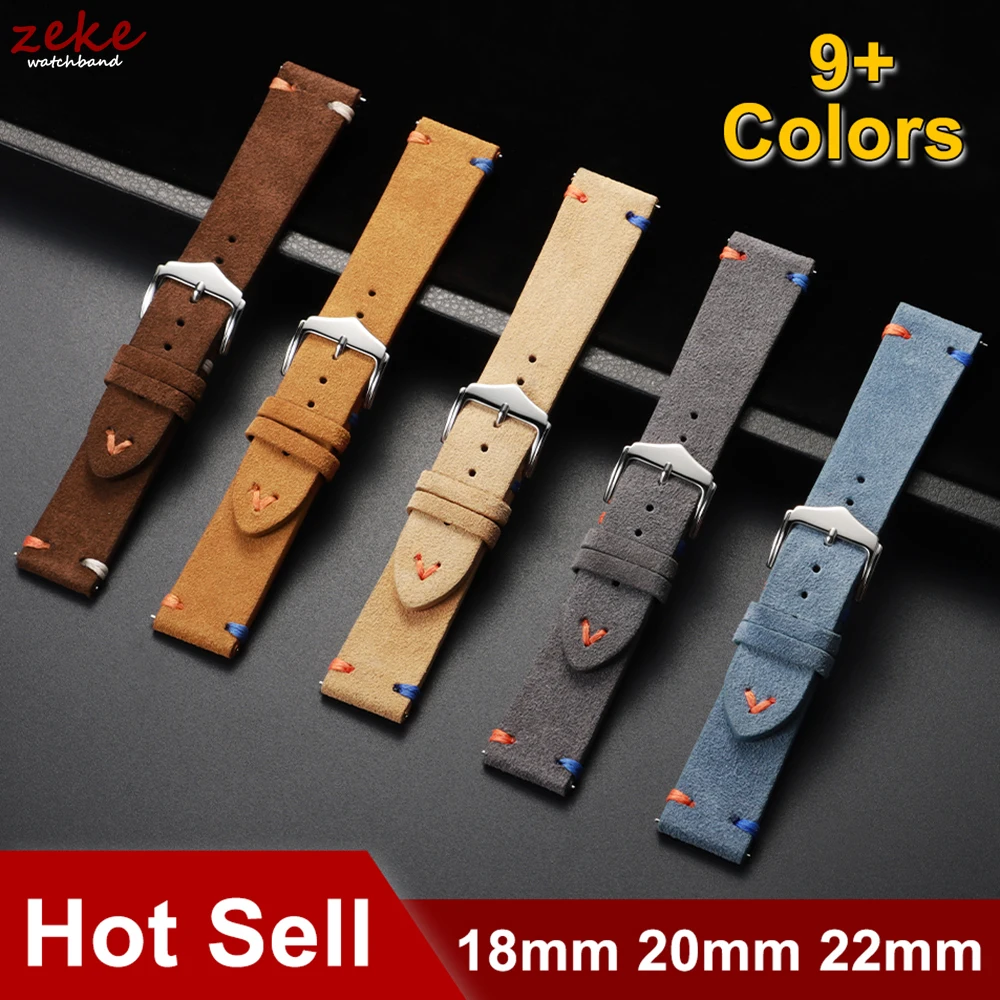 Weiches Wildleder-Uhrenarmband, 22 mm, 18 mm, 20 mm, für Omega, Rolex, Schnellverschluss-Kalbsleder-Armband für Damen und Herren, handgenähtes Armband
