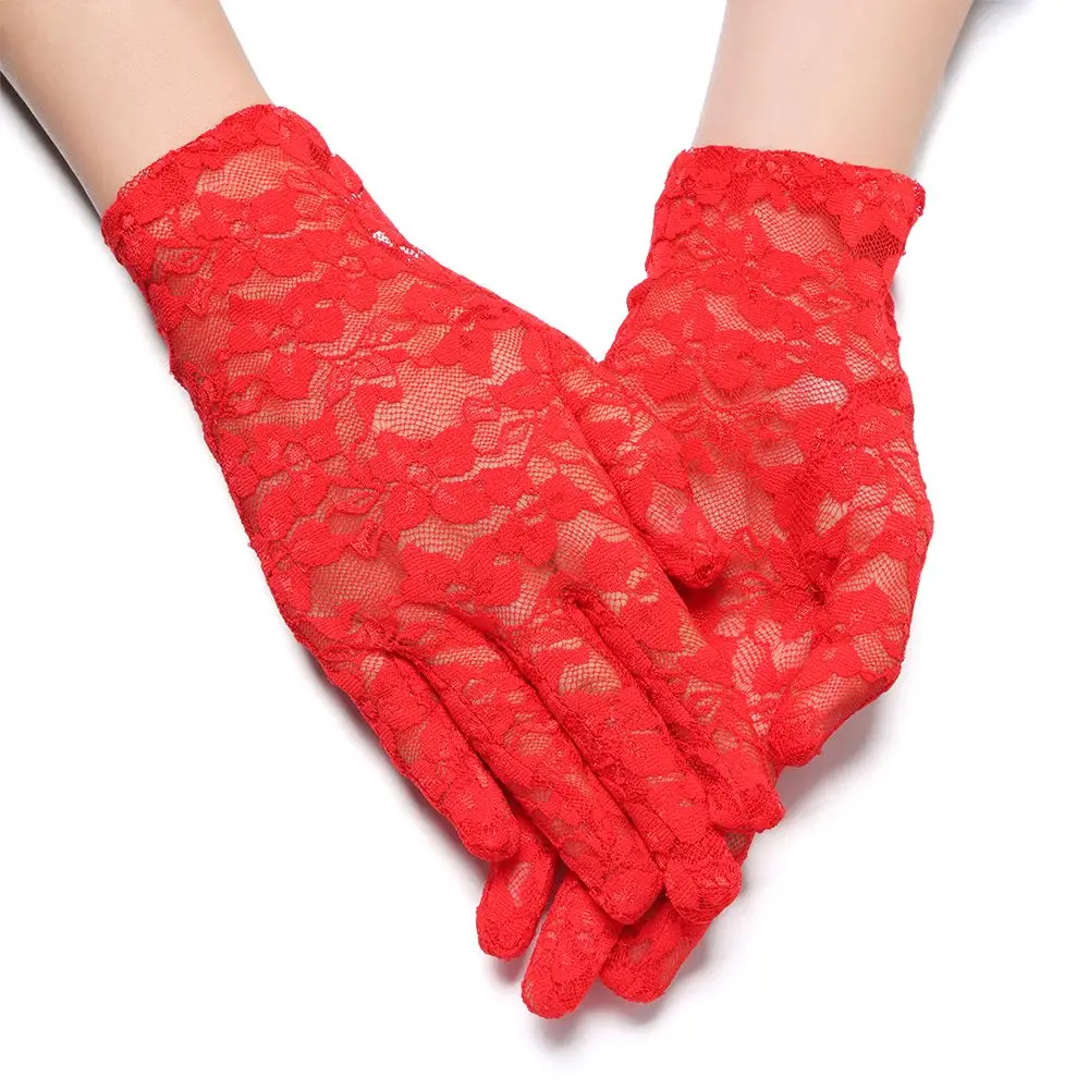 Female Short Goth Party Bride Lace Gloves UV Protection Gloves Sunscreen Gloves Hollow-Out Mittens