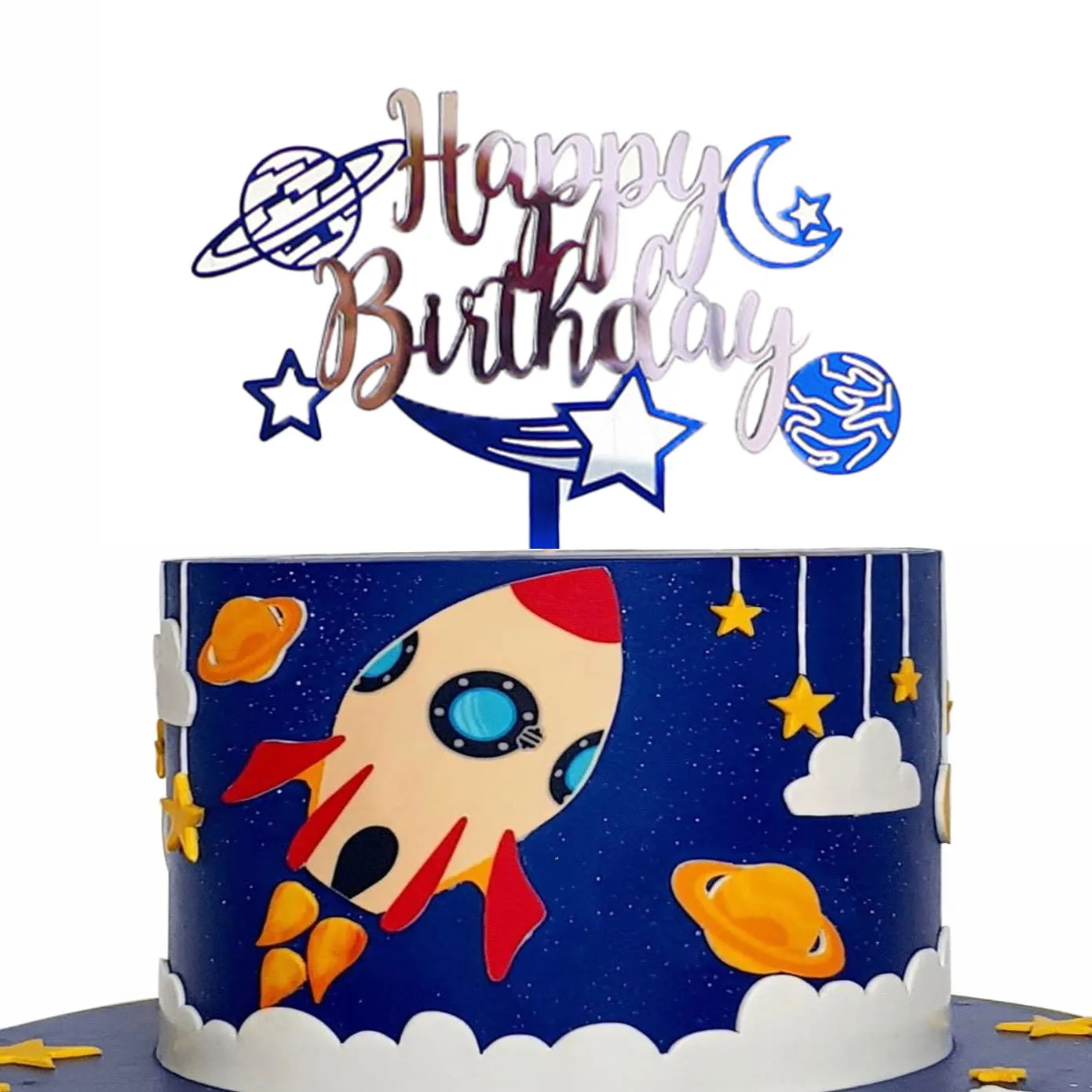 Outer Space Birthday Party Decoration Shiny Astronaut Cake Topper For Kid Baby Shower Supplies Spaceman Theme Party Favors Decor