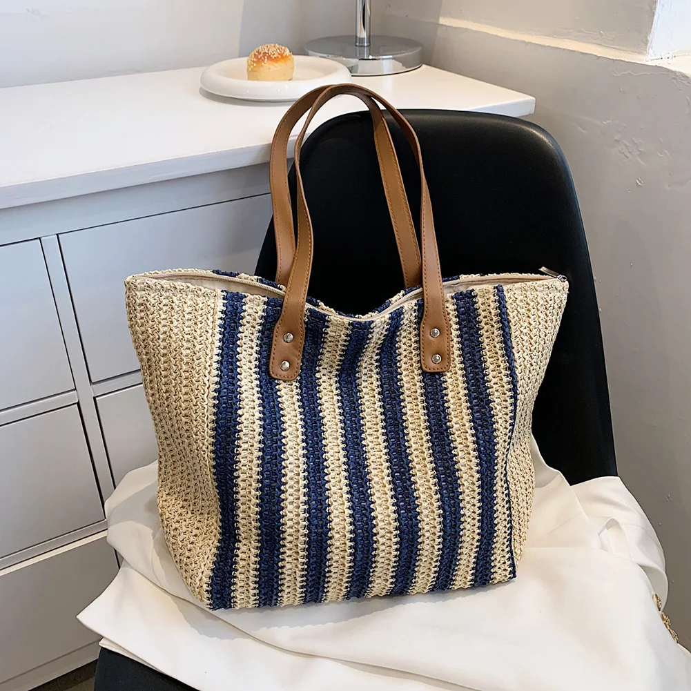 

Summer Straw Woven Underarm Shoulder Bags for Women Large Capacity Seaside Beach Vacation Female Totes Handbag